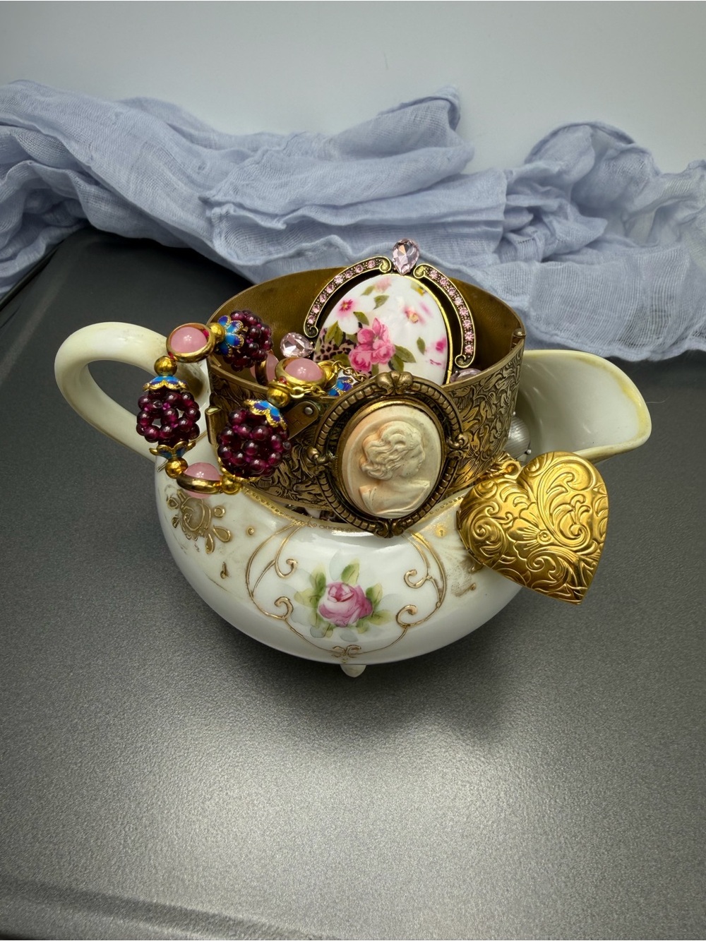 Antique Nippon Creamer full of Jewels ready to wear Vintage